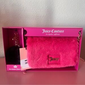 Juicy Couture Free Love Faux Fur Hot Pink Flap Crossbody New Y2K Adjustable